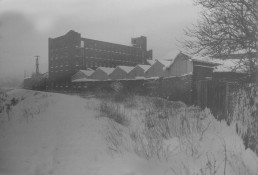 RIVERSIDE ROAD TANNERY SEEN FROM WINTERY TOWPATH